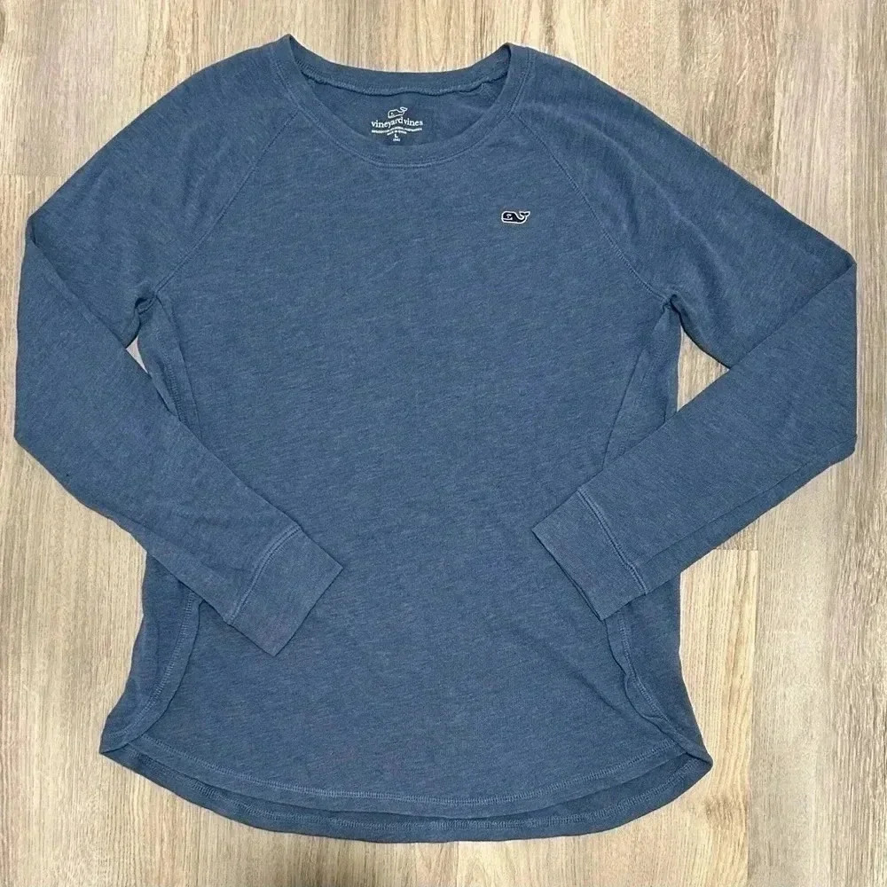 Vineyard Vines Girls’ Long-Sleeve Heather Whale Cozy T Shirt Blue Size L 14